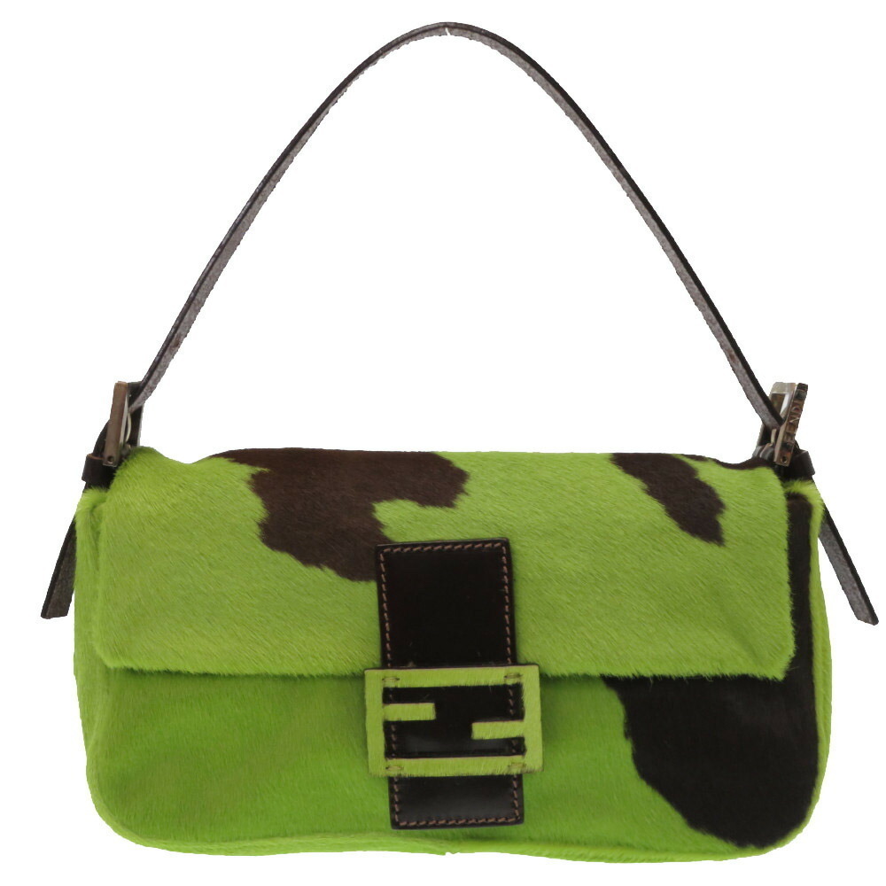 Fendi Brown Green Fur Bucket Bag Mamma Shoulder Haraco - Picture 2 of 9